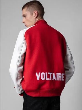 NWT Zadig & Voltaire Sz L Sold Out Red & White Varsity Jacket Wool and Leather